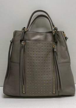 Kooba Gray Leather Studded Zip Leather Satchel Bag alternative image