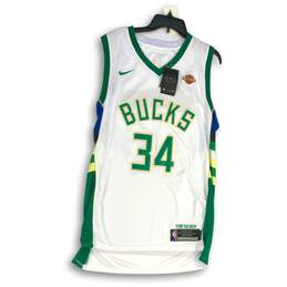 NWT Nike Mens White Green Milwaukee Bucks Giannis Antetokounmpo 34 NBA Jersey 52