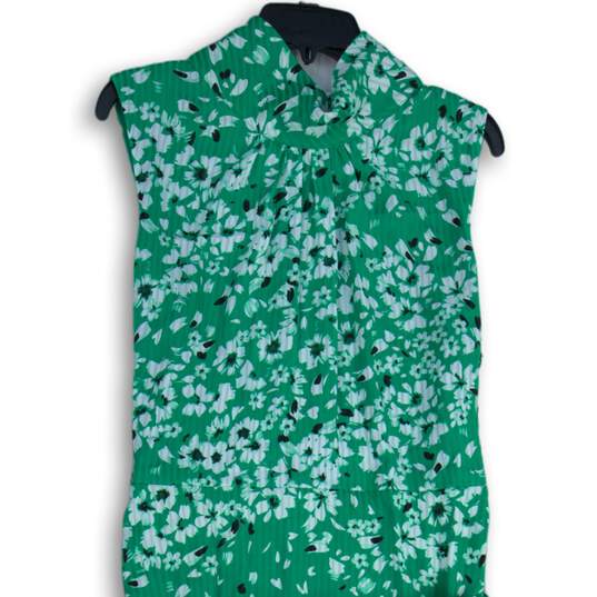 NWT Karl Lagerfeld Womens Green White Floral Tie-Waist Blouson Dress Size 16 image number 3