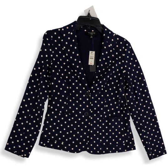 NWT Womens Navy White Polka Dot Long Sleeve Two Button Blazer Size S P image number 1