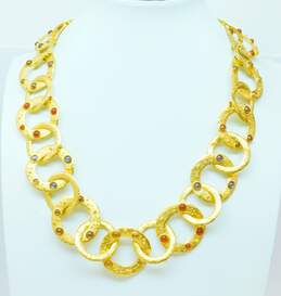 Metropolitan Museum of Art Goldtone Glass Cabochons Circles Link Chain Necklace