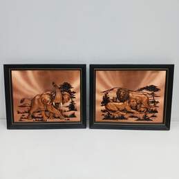 Pair of 3D Copper-Tone Art Pieces of Animals In The Wild