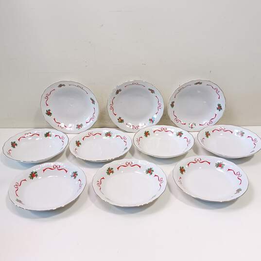 Walbrzych Christmas Holly Ribbon Bowls 10pc Set image number 2