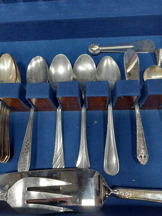 Set Of Assorted Vintage Silverware Cutlery In Wooden Box image number 4