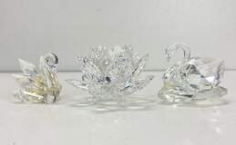 3 Swarovski Miniature Crystal Figurines 2 Swans 1 Lotus Flower 3pc Set