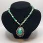 Sterling Silver Turquoise Oval Pendant & Nugget Link Toggle 16in Choker 56.6g image number 1