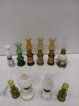Lot of 10 Assorted Vintage Mini Hurricane Oil Lamps