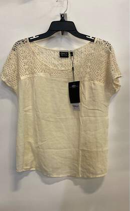 NWT ONLY Womens Ivory Embroidered Short Sleeve Pullover Blouse Top Size Medium