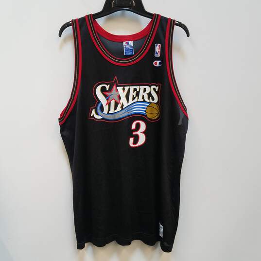 Buy the Mens Black Philadelphia 76ers Allen Iverson #3 NBA Basketball Jersey  Size 48