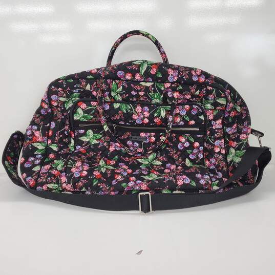 Vera Bradley Black Multi Floral Print Cotton Weekender Travel Bag Set image number 2