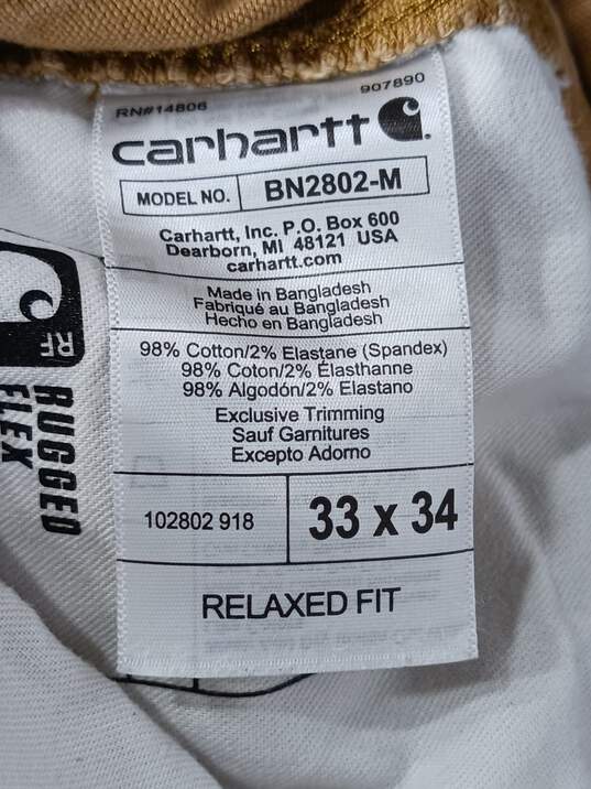 Carhartt Relaxed Fit Brown Carpenter Pants Men's Size 33x34 image number 4