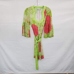 Trina Turk Pink & Lime Green Floral Patterned Belted Dress WM Size 2