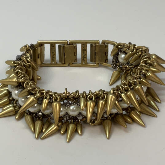 Designer Stella & Dot Jacinthe Gold-Tone Faux Pearl Stone Chain Bracelet image number 3