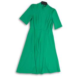 NWT Donna Morgan Womens A-Line Dress Pleated Mock Neck Short Sleeve Green Size 8