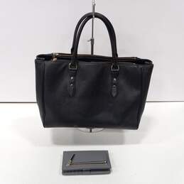 Kate Spade Black Leather Tote Purse w/ Gray Leather Wallet alternative image