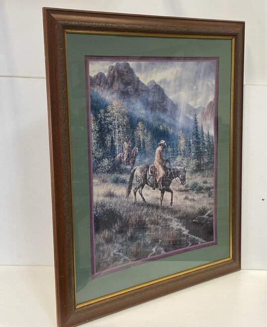 Cowboys in the Rain Print by Jack Terry 2004 Matted & Framed image number 2