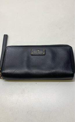 Kate Spade Black Leather Envelope Zip Around Card Wallet Wristlet