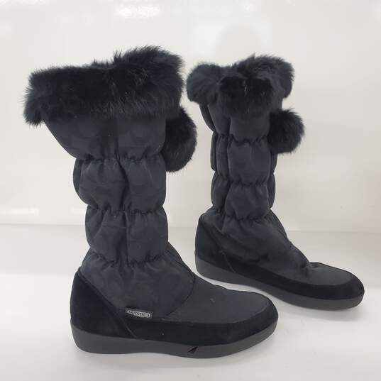 Coach Women's Theona Black Signature Jacquard Rabbit Fur Winter Boots Size 8B image number 4