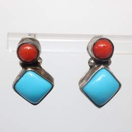 Artisan Richard Begay Sterling Silver Turquoise & Coral Earrings alternative image