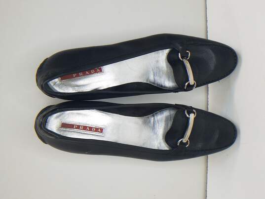 Prada Black Leather Heels Women's Size 6 image number 6