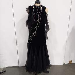 Unbranded Black Velvet Feather Evening Gown With Rhinestones (No Size Tag Found)