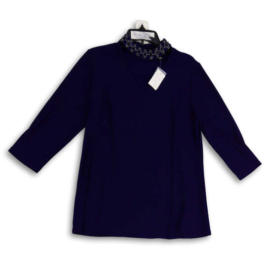 NWT Womens Blue Embellished 3/4 Sleeve Pullover Blouse Top Size M image number 1