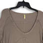 Womens Taupe Long Sleeve V-Neck Pullover Blouse Top Size Medium image number 3