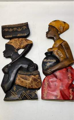 Wood Carving African Women Lot of 2 Handcrafted Wall Plaques Sculptures
