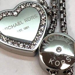 Designer Michael Kors Silver-Tone CZ Heart Charm Bracelet With Dust Bag