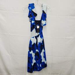 NWT Banana Republic Blue Abstract Floral Ruffle Pleated Midi Dress Size 6 alternative image
