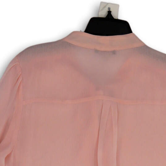 Womens Pink Regular Fit Ruffle Tie Neck Long Sleeve Blouse Top Size XL image number 4