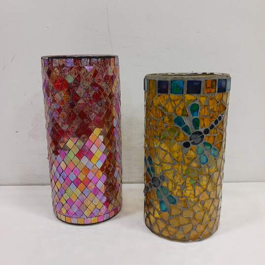 Stained Glass Mosaic Cylindrical Vases image number 1