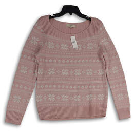 NWT Womens Pink Fair Isle Round Neck Long Sleeve Pullover Sweater Size L