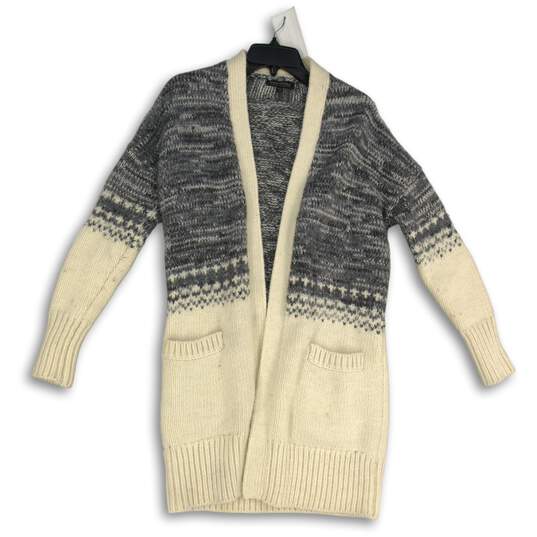 Womens Gray White Fair Isle Knitted Open Front Cardigan Sweater Size XS image number 1