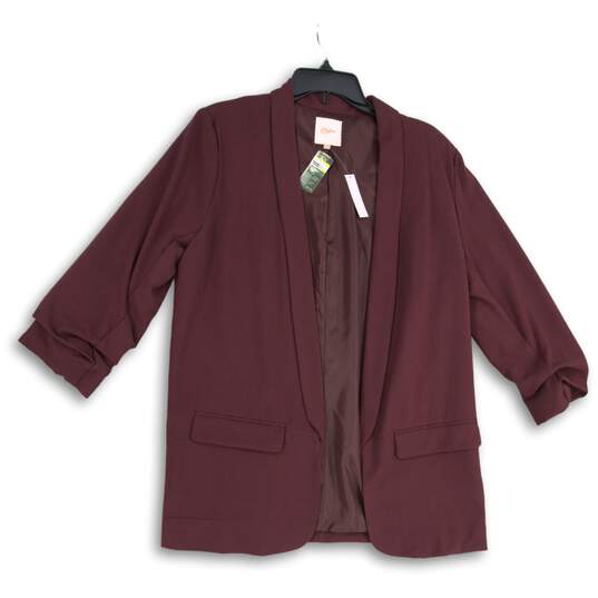 NWT Candie's Womens Maroon Shawl Lapel 3/4 Sleeve Open Front Blazer Size L image number 1