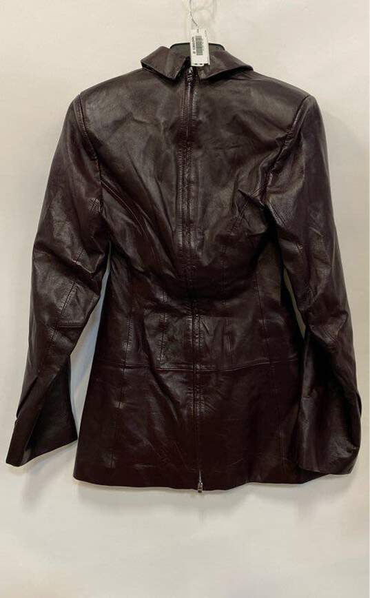 Hugo Boss Womens Brown Leather Long Sleeve Pockets Button Front Jacket Size XS image number 2