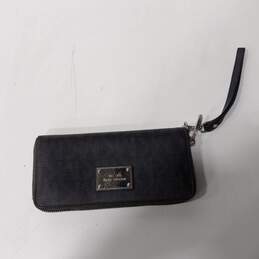 Black Leather Monogram Wristlet Wallet