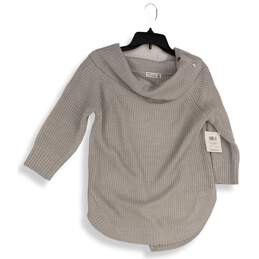 NWT 89th+Madison Womens Gray Heather Waffle Knit Cowl Neck Pullover Sweater Sz M