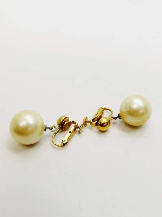 VNTG Coro Faux Pearl & Gold Tone Clip-On Earrings 20.7g image number 2