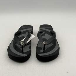 NWT Tory Burch Womens Emory Black Gray Platform Wedge Flip Flop Sandals Size 7M