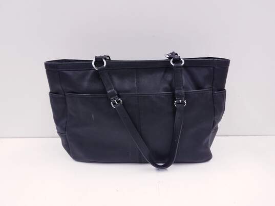 COACH F17722 Gallery East West Black Leather Medium Tote Bag Handbag image number 5