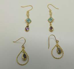 14K Gold Mystic Topaz Rope Teardrop & Clear Purple & Blue Cubic Zirconia Drop Earrings Variety 2.3g