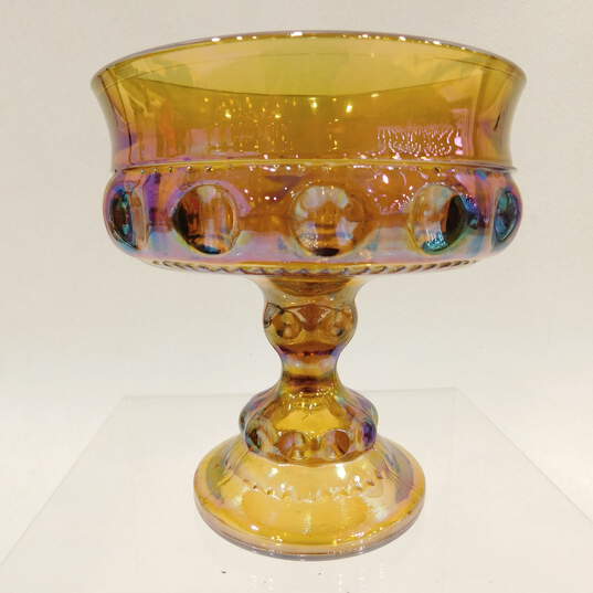 VNTG Carnival Glass Orange Thumbprint Pedestal Bowl image number 1