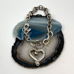 Designer Brighton Silver-Tone Chain Crystal Cut Stone Heart Charm Bracelet
