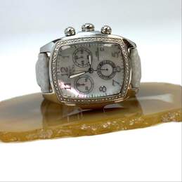 Designer Invicta Silver-Tone Gray Leather Strap Rhinestone Analog Wristwatch