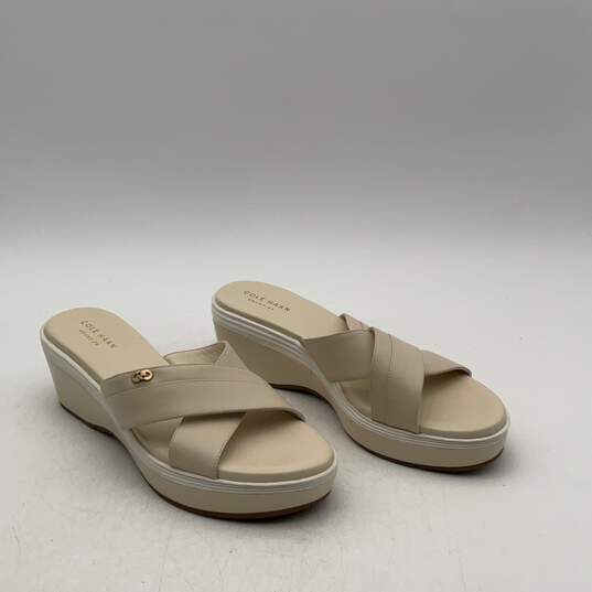 Cole Haan Womens Beige Leather Open Toe Platform Slip-On Sandals Size 8B image number 5
