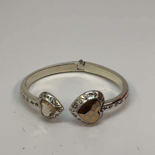 Designer Brighton Silver-Tone Quartz Stone Heart Shape Ends Cuff Bracelet image number 2