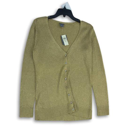 NWT Ann Taylor Womens Gold Long Sleeve Button Front Cardigan Sweater Size Medium image number 1