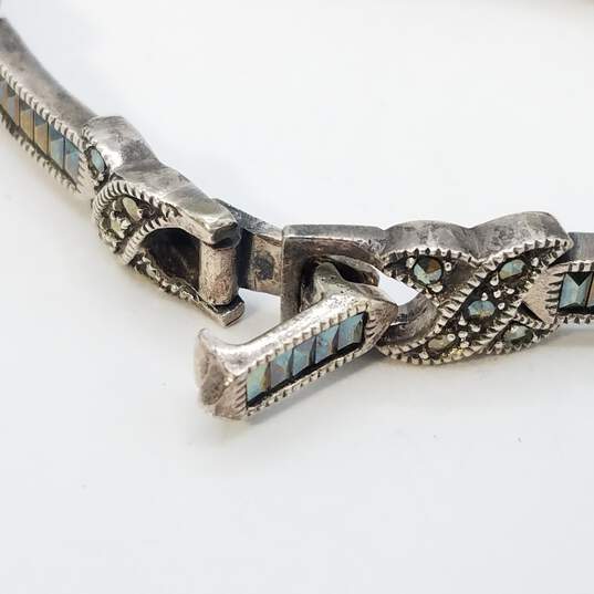 Sterling Silver Marcasite ( x ) And Bar Link 7in Bracelet 18.3g image number 3