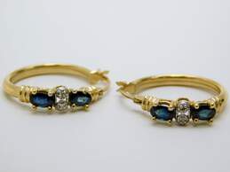 14K Yellow Gold Sapphire Diamond Hoop Earrings 3.9g